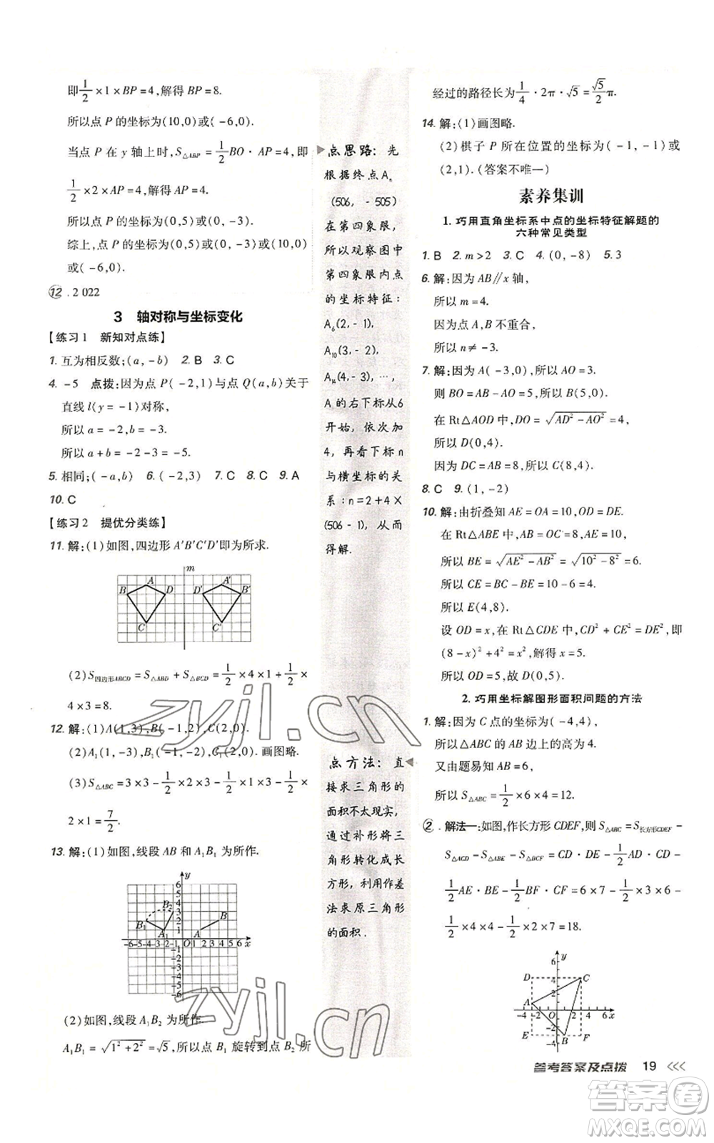 安徽教育出版社2022秋季點(diǎn)撥訓(xùn)練八年級上冊數(shù)學(xué)北師大版參考答案