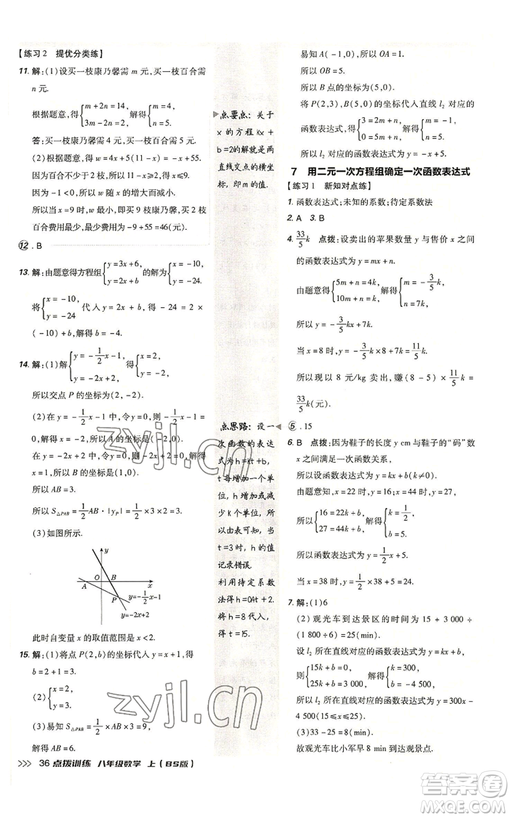 安徽教育出版社2022秋季點(diǎn)撥訓(xùn)練八年級上冊數(shù)學(xué)北師大版參考答案