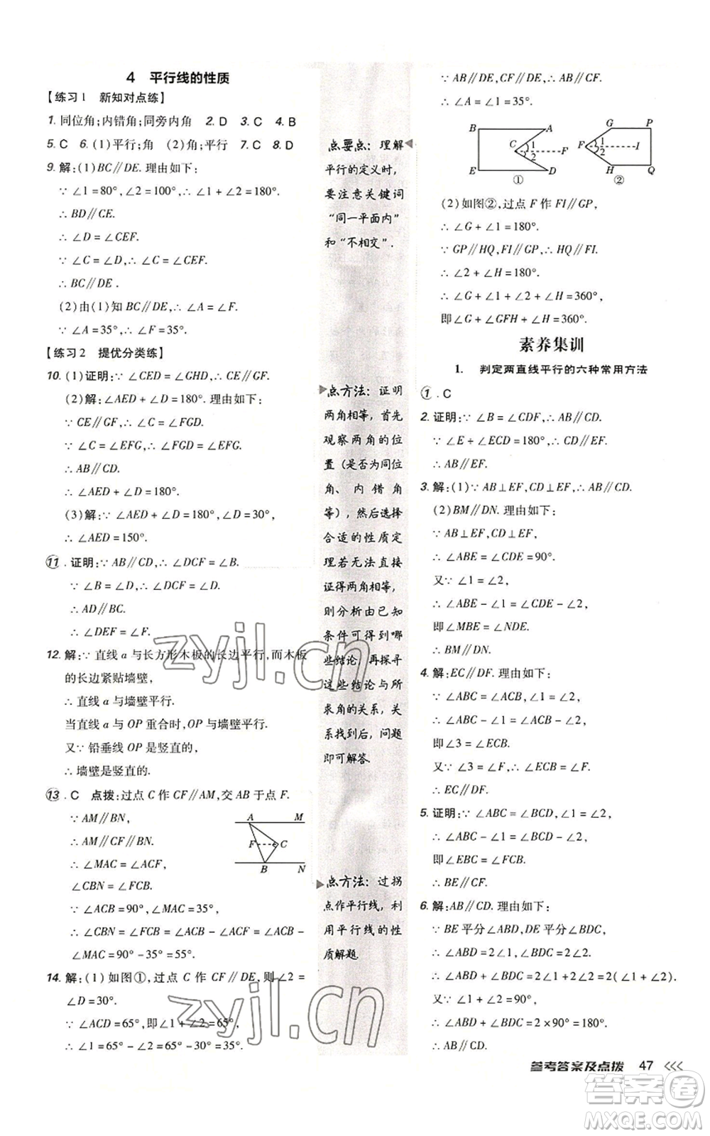 安徽教育出版社2022秋季點(diǎn)撥訓(xùn)練八年級上冊數(shù)學(xué)北師大版參考答案