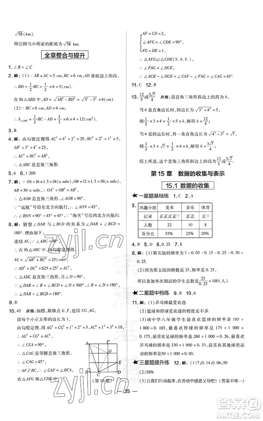 山西教育出版社2022秋季點(diǎn)撥訓(xùn)練八年級(jí)上冊(cè)數(shù)學(xué)華師大版參考答案