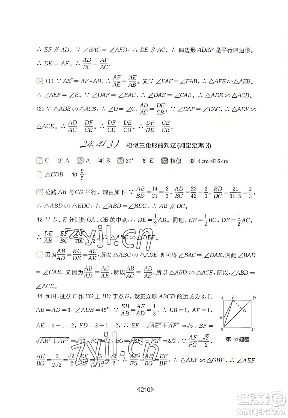 華東師范大學(xué)出版社2022一課一練九年級數(shù)學(xué)全一冊華東師大版上海專用答案