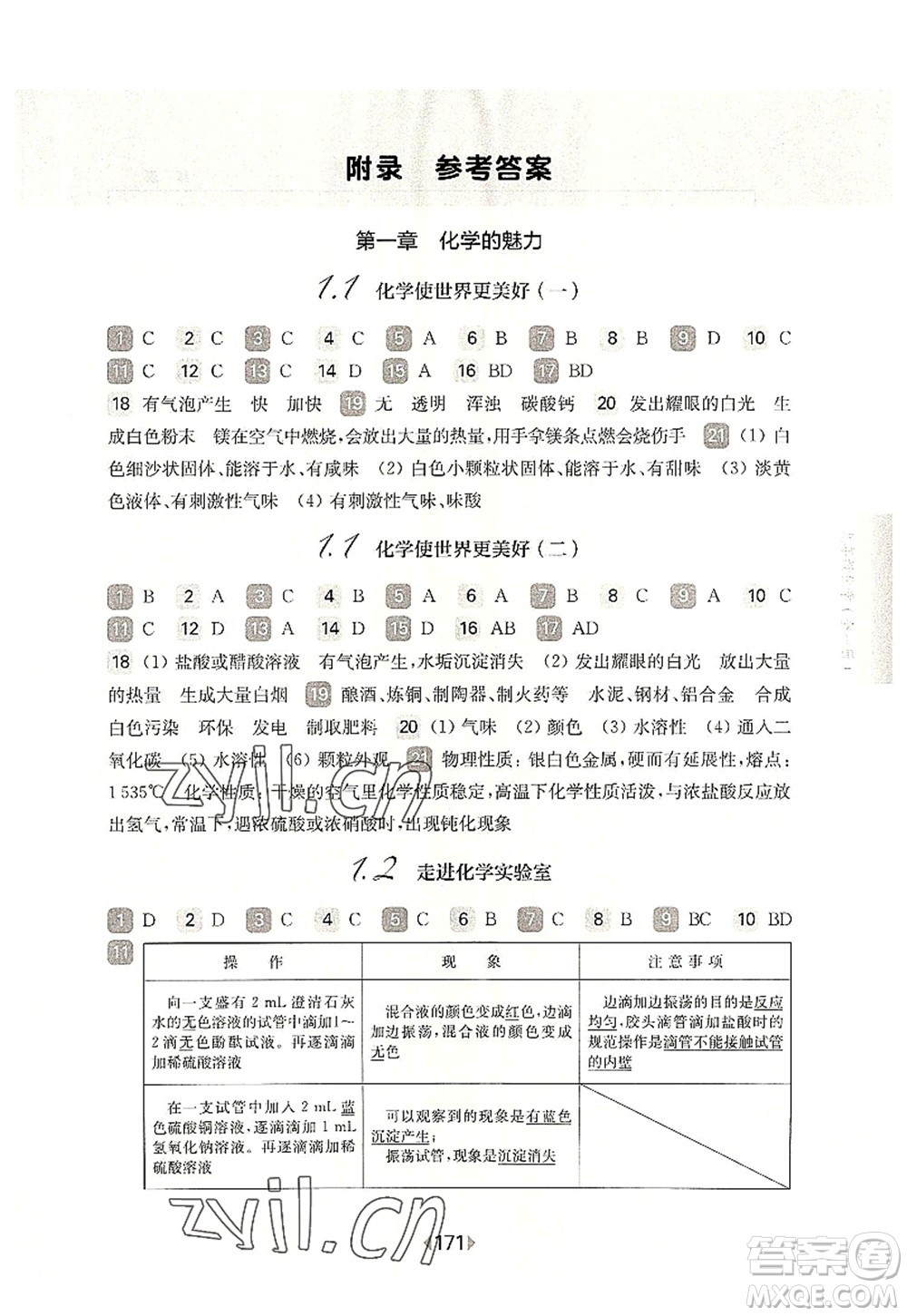 華東師范大學出版社2022一課一練九年級化學全一冊華東師大版上海專用答案