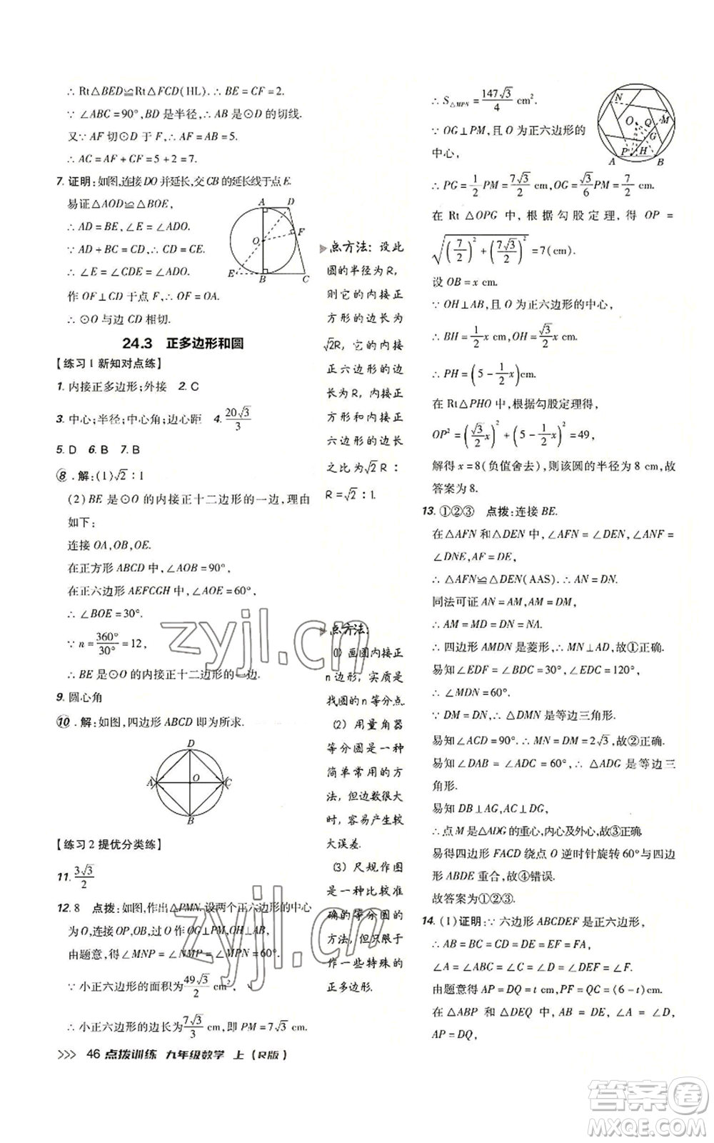 吉林教育出版社2022秋季點撥訓練九年級上冊數(shù)學人教版參考答案