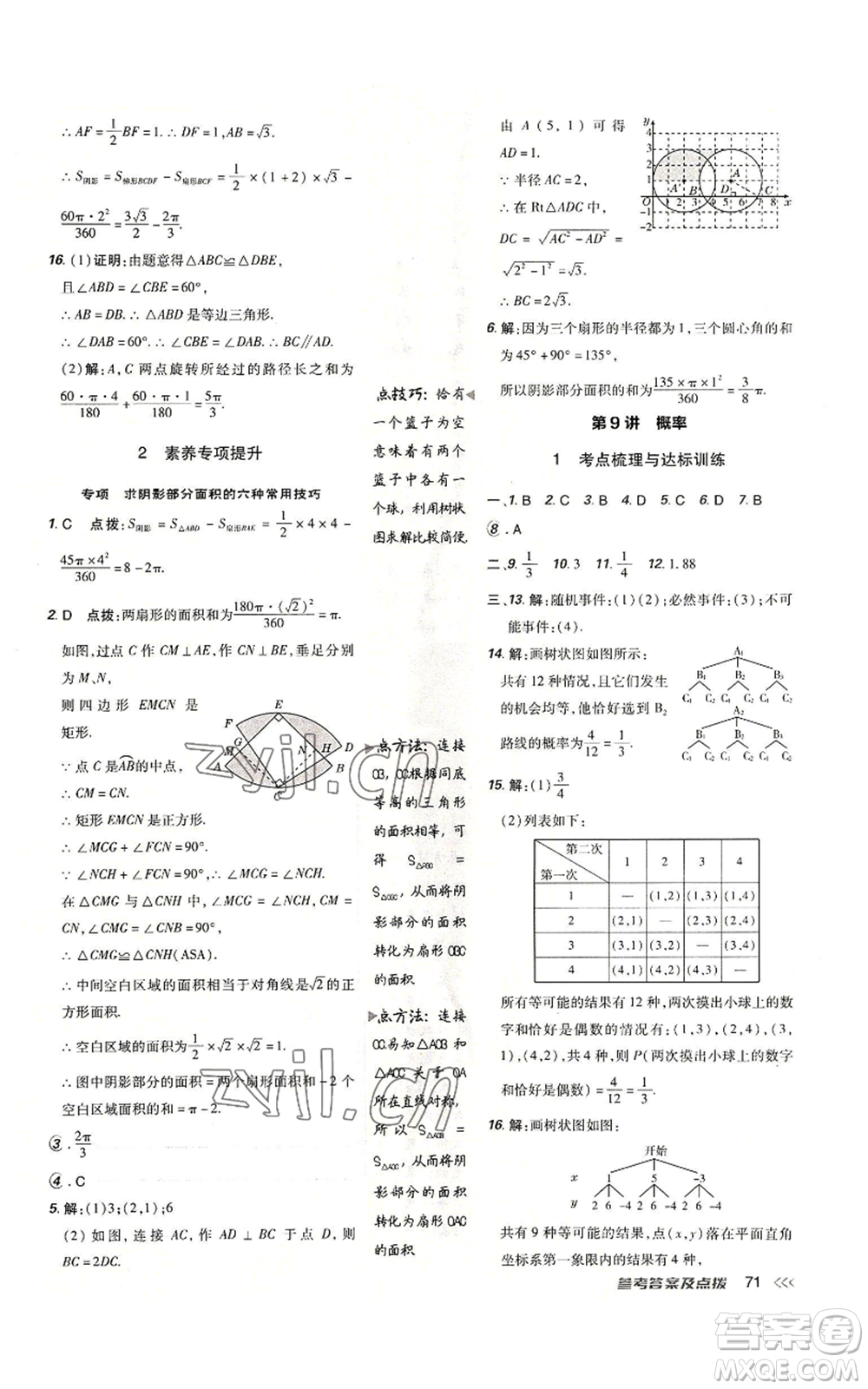 吉林教育出版社2022秋季點撥訓練九年級上冊數(shù)學人教版參考答案