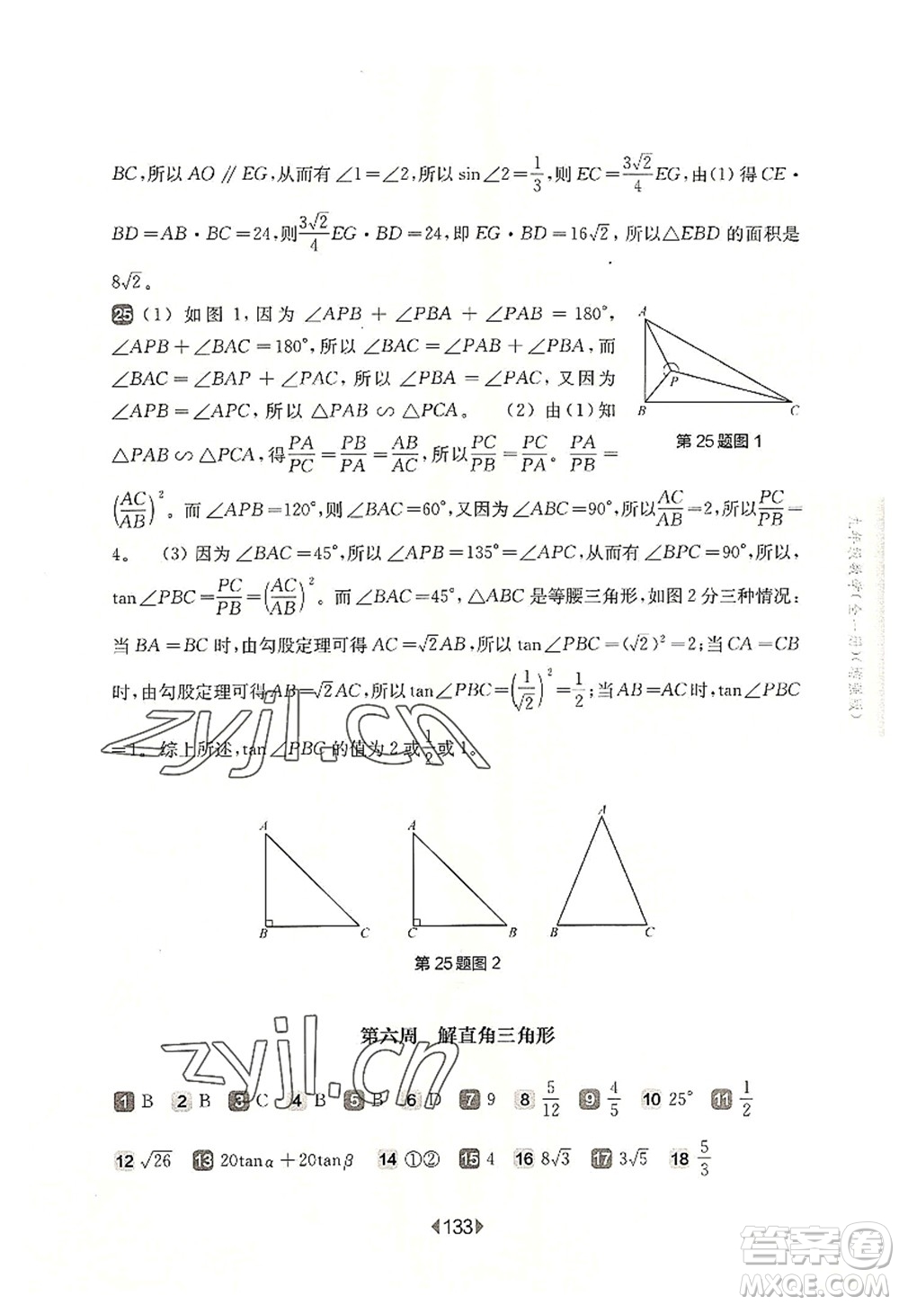 華東師范大學(xué)出版社2022一課一練九年級(jí)數(shù)學(xué)全一冊(cè)增強(qiáng)版華東師大版上海專用答案