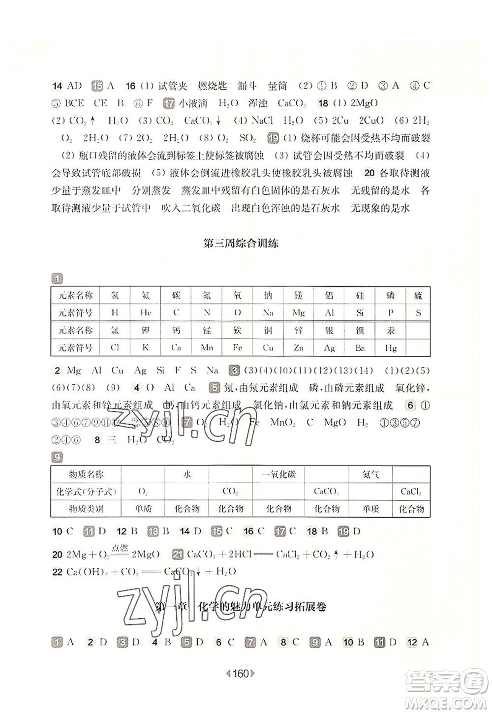 華東師范大學(xué)出版社2022一課一練九年級(jí)化學(xué)全一冊(cè)增強(qiáng)版華東師大版上海專用答案