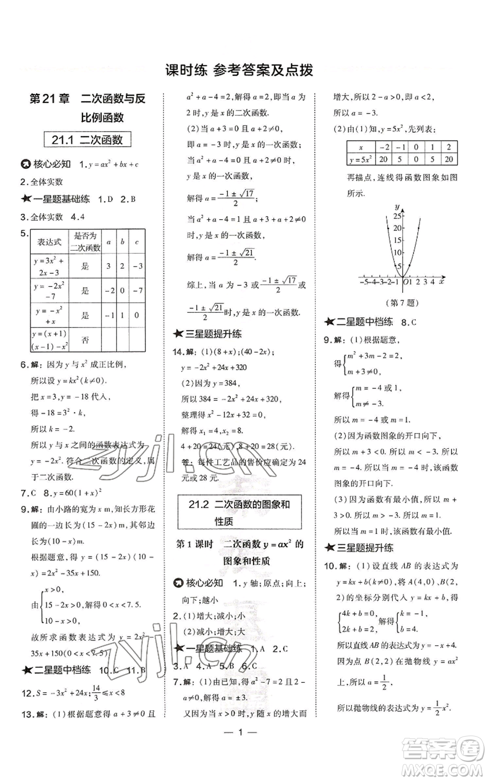 山西教育出版社2022秋季點(diǎn)撥訓(xùn)練九年級上冊數(shù)學(xué)滬科版安徽專用參考答案