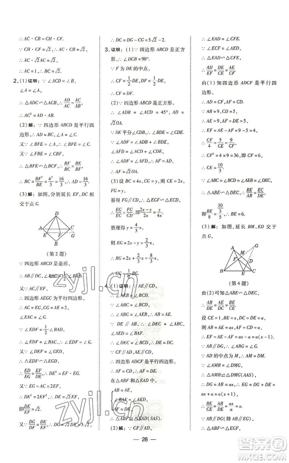 山西教育出版社2022秋季點(diǎn)撥訓(xùn)練九年級上冊數(shù)學(xué)滬科版安徽專用參考答案