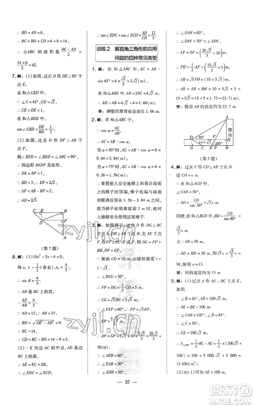 山西教育出版社2022秋季點(diǎn)撥訓(xùn)練九年級上冊數(shù)學(xué)滬科版安徽專用參考答案