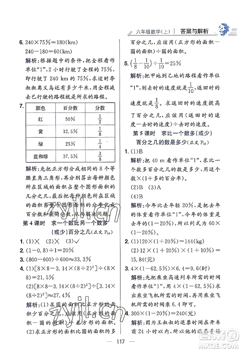 陜西人民教育出版社2022小學(xué)教材全練六年級(jí)數(shù)學(xué)上冊(cè)RJ人教版答案