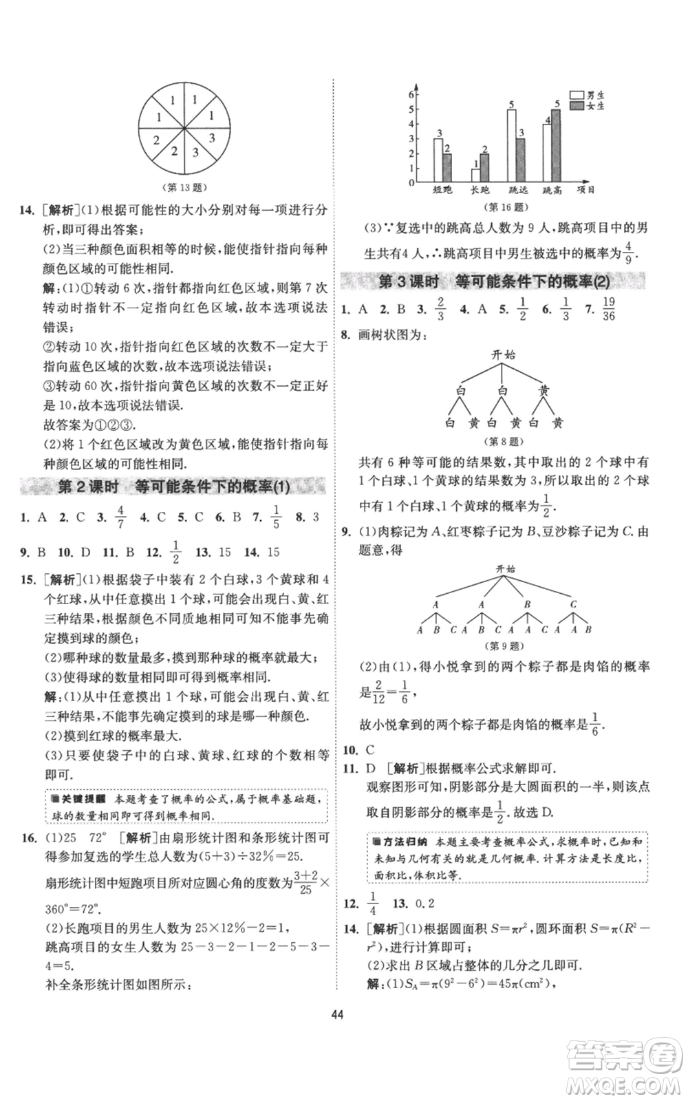 江蘇人民出版社2022秋季1課3練單元達(dá)標(biāo)測(cè)試九年級(jí)上冊(cè)數(shù)學(xué)蘇科版參考答案