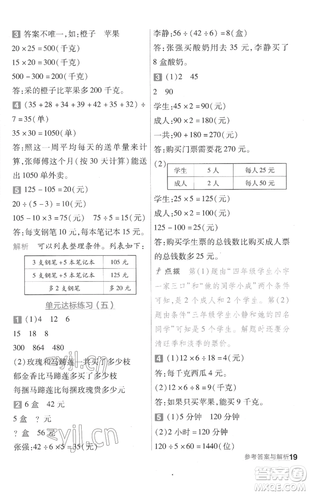 南京師范大學(xué)出版社2022秋季一遍過(guò)四年級(jí)上冊(cè)數(shù)學(xué)蘇教版參考答案