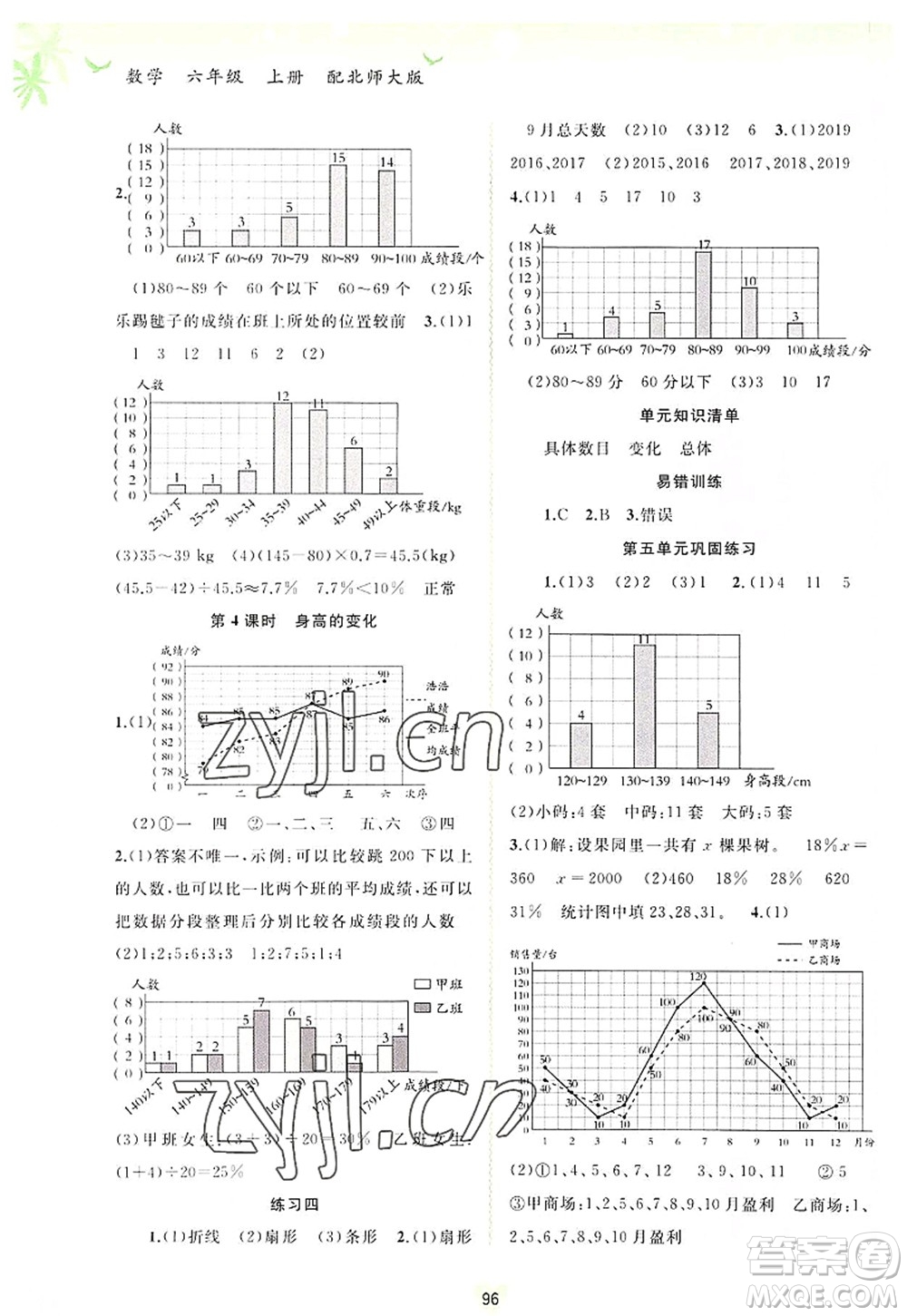 廣西師范大學(xué)出版社2022新課程學(xué)習(xí)與測評同步學(xué)習(xí)六年級數(shù)學(xué)上冊北師大版答案