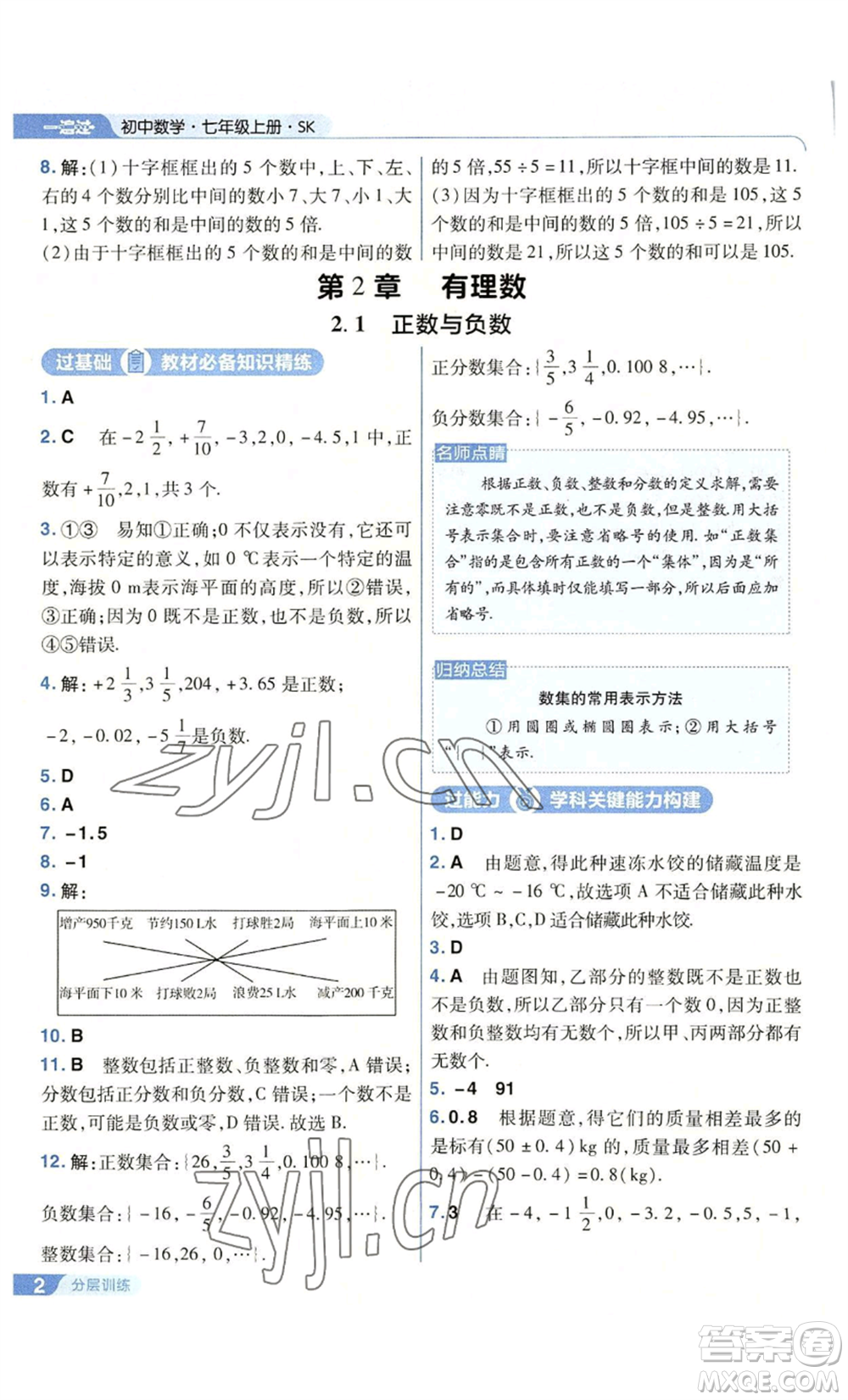 南京師范大學(xué)出版社2022秋季一遍過(guò)七年級(jí)上冊(cè)數(shù)學(xué)蘇科版參考答案