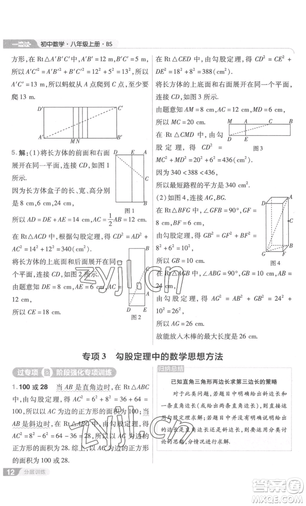 南京師范大學(xué)出版社2022秋季一遍過(guò)八年級(jí)上冊(cè)數(shù)學(xué)北師大版參考答案