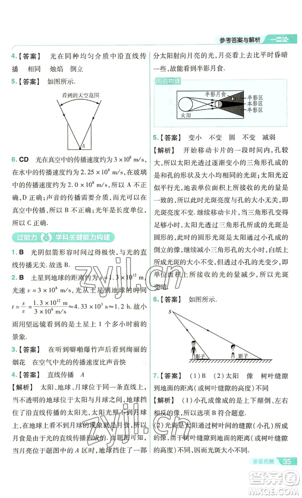 南京師范大學(xué)出版社2022秋季一遍過(guò)八年級(jí)上冊(cè)物理人教版參考答案