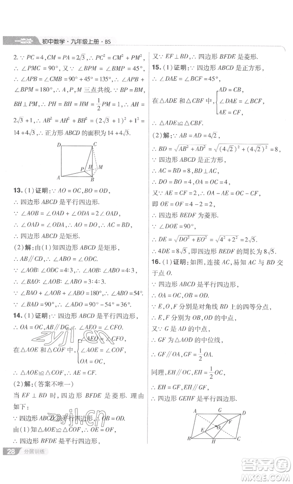 南京師范大學(xué)出版社2022秋季一遍過九年級上冊數(shù)學(xué)北師大版參考答案