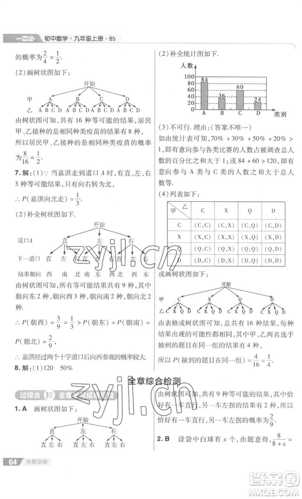 南京師范大學(xué)出版社2022秋季一遍過九年級上冊數(shù)學(xué)北師大版參考答案