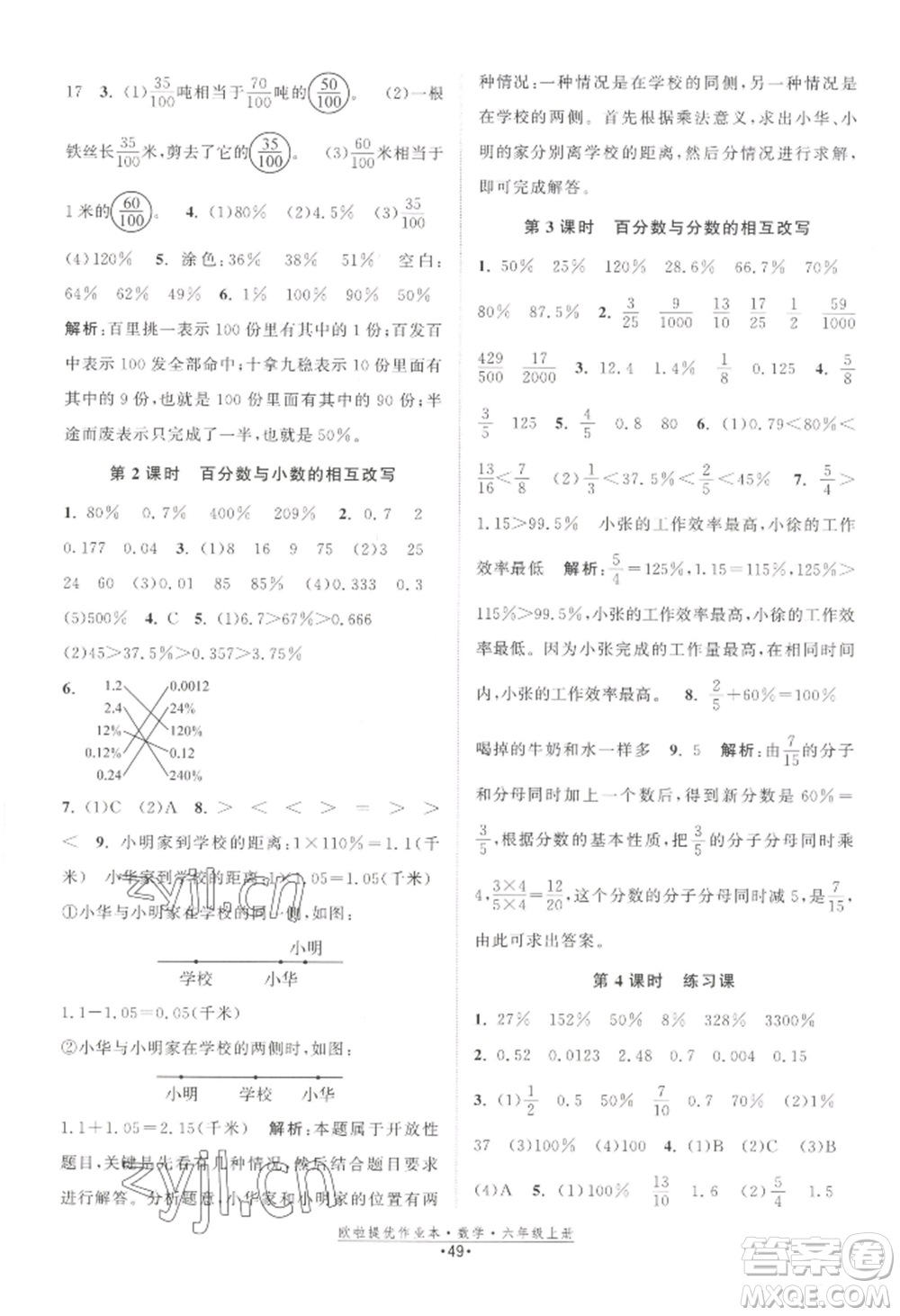 江蘇鳳凰美術(shù)出版社2022歐啦提優(yōu)作業(yè)本六年級(jí)上冊(cè)數(shù)學(xué)蘇教版參考答案