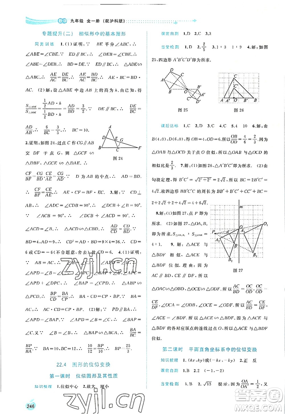 廣西師范大學出版社2022新課程學習與測評同步學習九年級數(shù)學全一冊滬科版答案