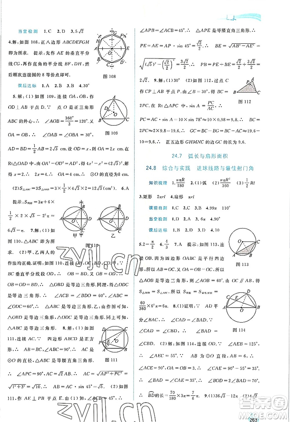 廣西師范大學出版社2022新課程學習與測評同步學習九年級數(shù)學全一冊滬科版答案