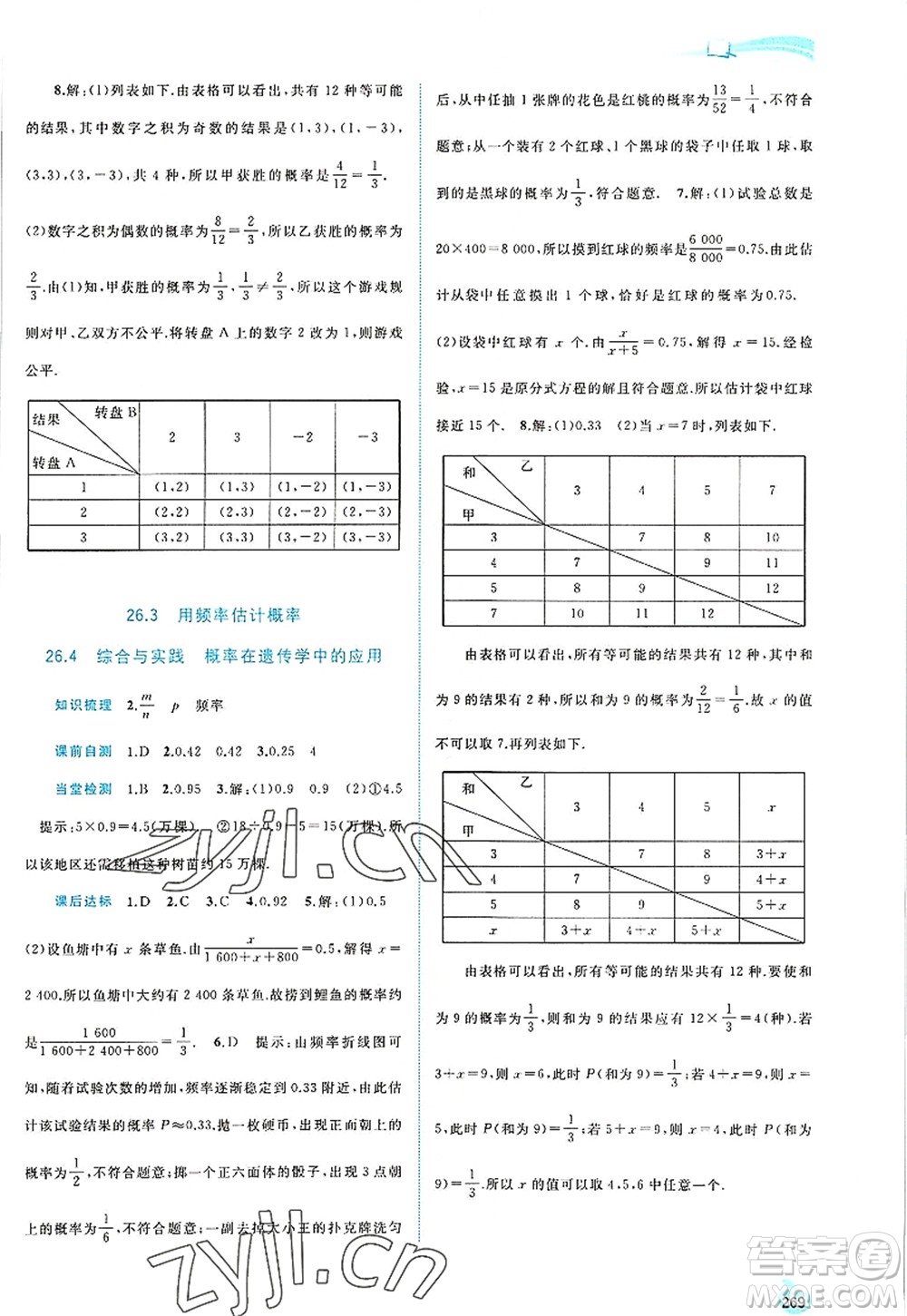 廣西師范大學出版社2022新課程學習與測評同步學習九年級數(shù)學全一冊滬科版答案