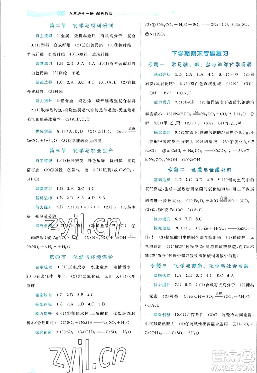 廣西師范大學(xué)出版社2022新課程學(xué)習(xí)與測(cè)評(píng)同步學(xué)習(xí)九年級(jí)化學(xué)全一冊(cè)魯教版答案