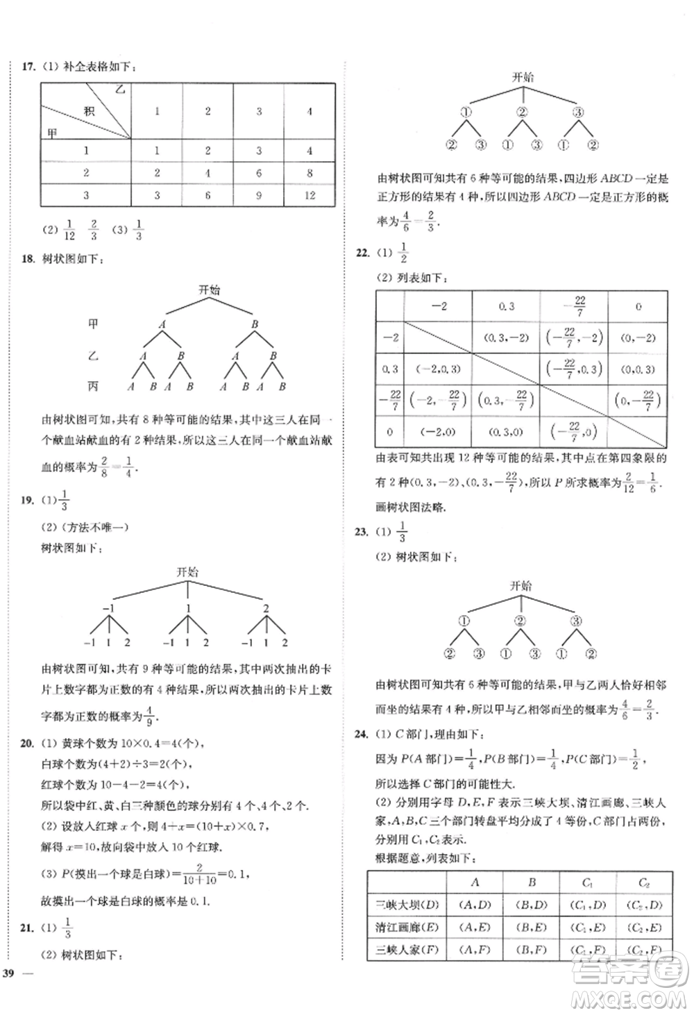 延邊大學(xué)出版社2022南通小題課時作業(yè)本九年級上冊數(shù)學(xué)蘇科版江蘇專版參考答案