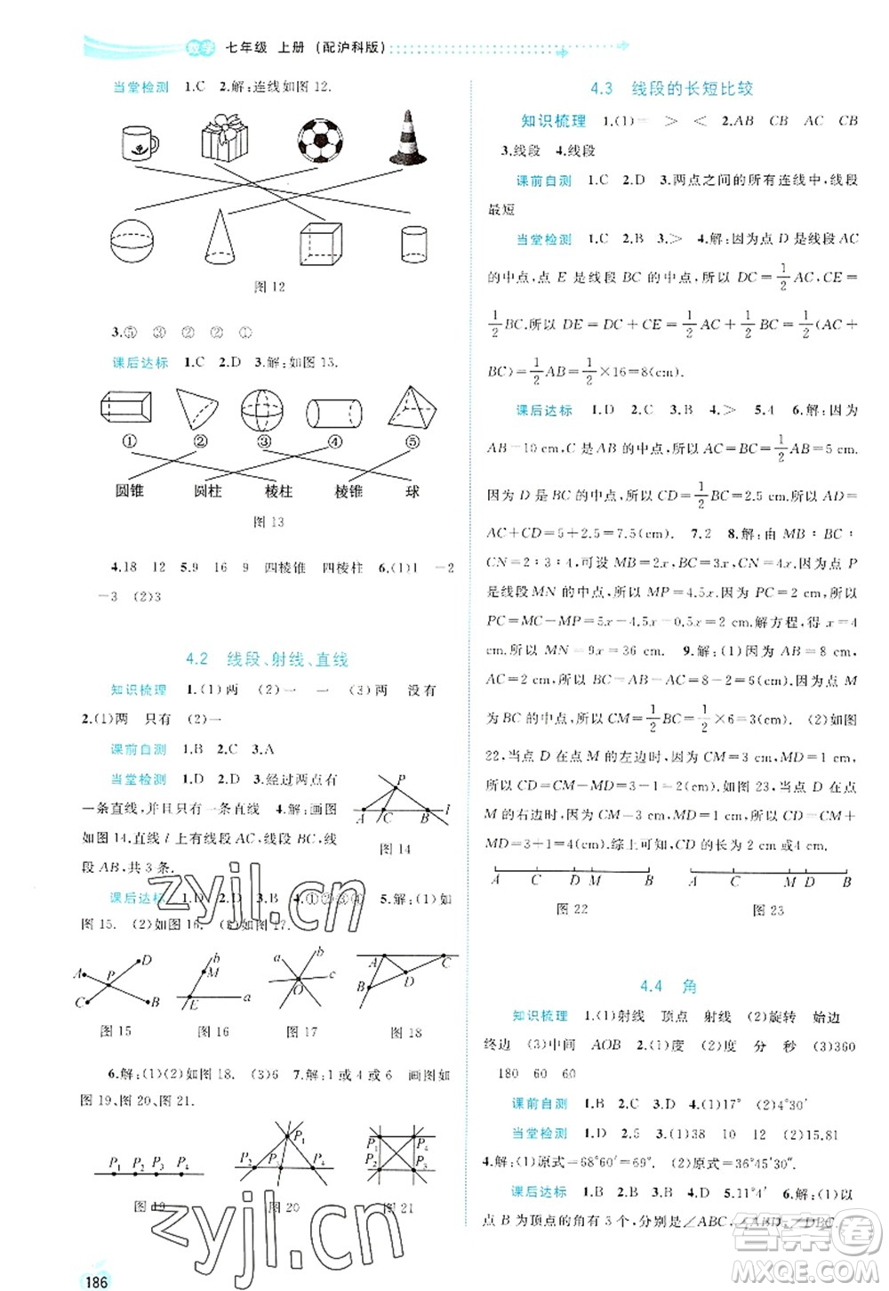 廣西師范大學出版社2022新課程學習與測評同步學習七年級數學上冊滬科版答案