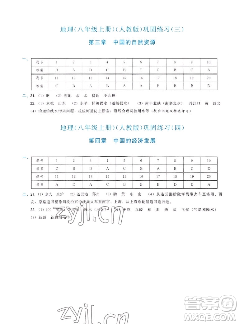 福建人民出版社2022秋頂尖課課練地理八年級(jí)上冊(cè)人教版答案