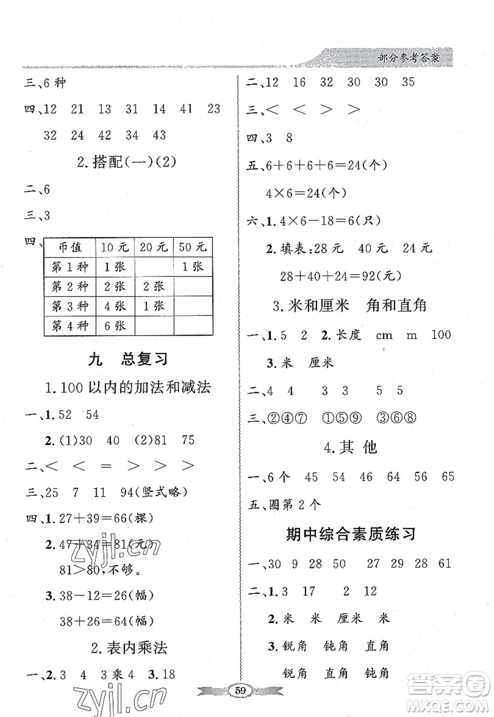 新世紀出版社2022同步導學與優(yōu)化訓練二年級數(shù)學上冊人教版答案