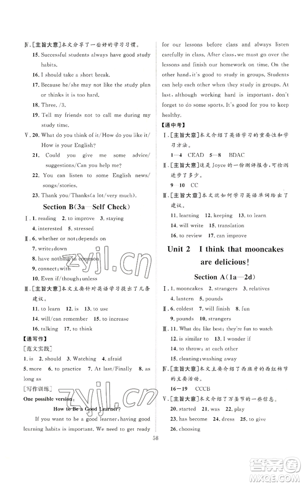 延邊教育出版社2022秋季優(yōu)+學(xué)案課時(shí)通九年級(jí)上冊(cè)英語人教版臨沂專版參考答案