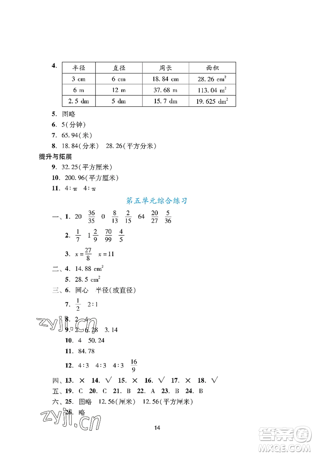 廣州出版社2022陽(yáng)光學(xué)業(yè)評(píng)價(jià)六年級(jí)數(shù)學(xué)上冊(cè)人教版答案