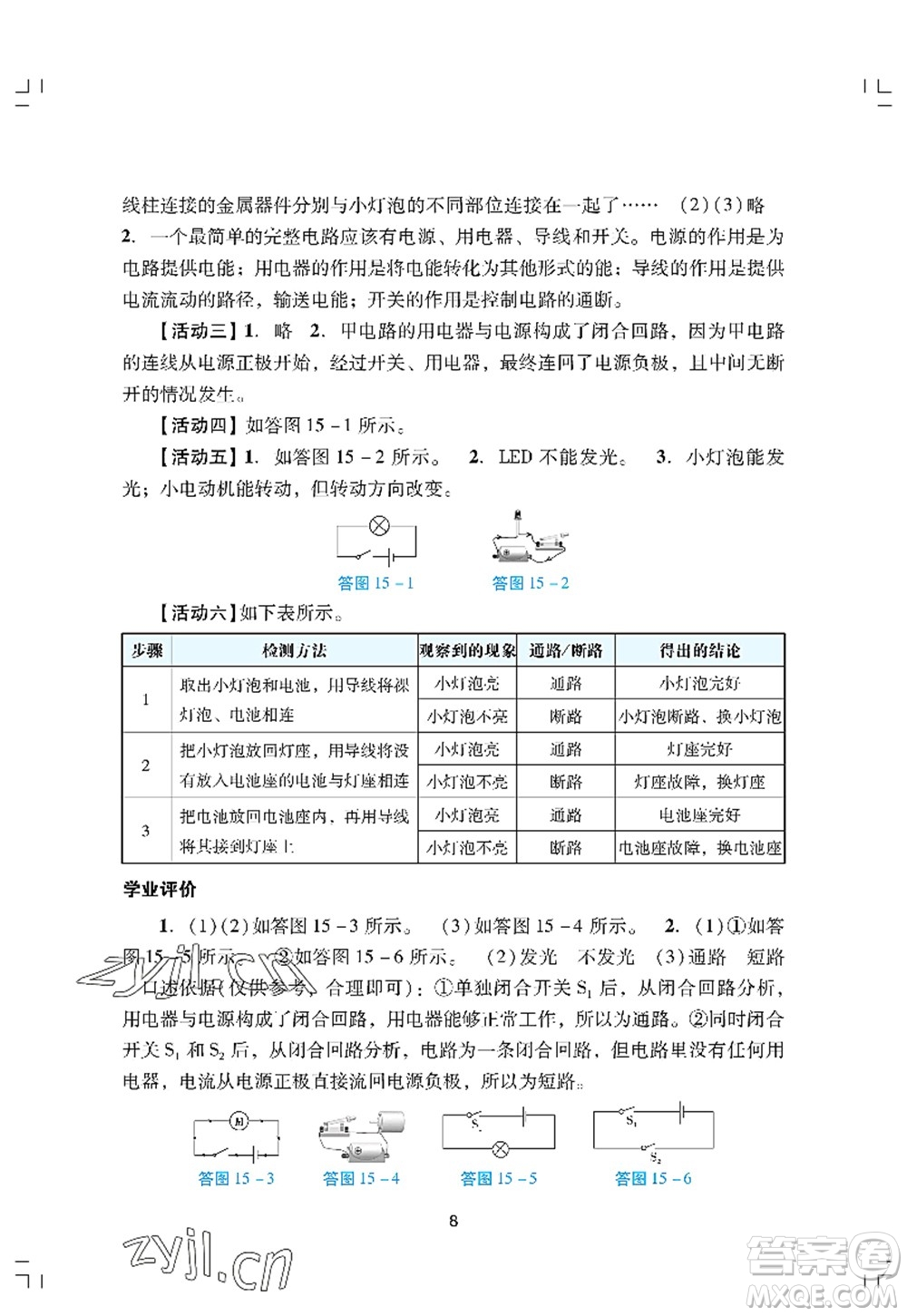 廣州出版社2022陽(yáng)光學(xué)業(yè)評(píng)價(jià)九年級(jí)物理上冊(cè)人教版答案