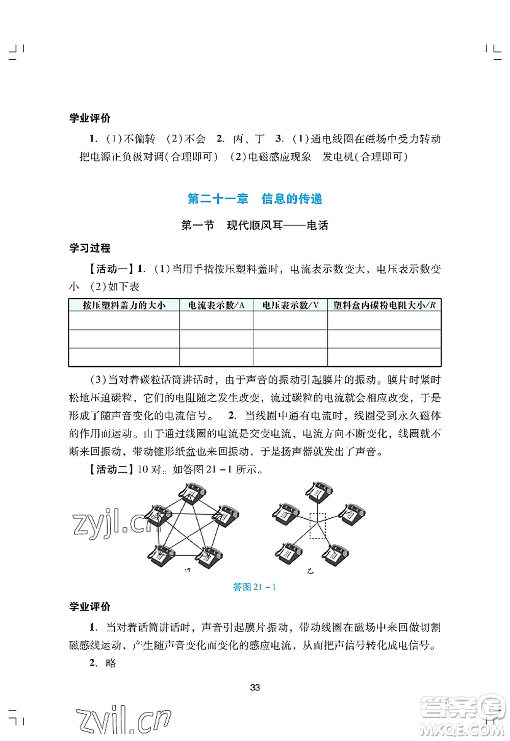 廣州出版社2022陽(yáng)光學(xué)業(yè)評(píng)價(jià)九年級(jí)物理上冊(cè)人教版答案