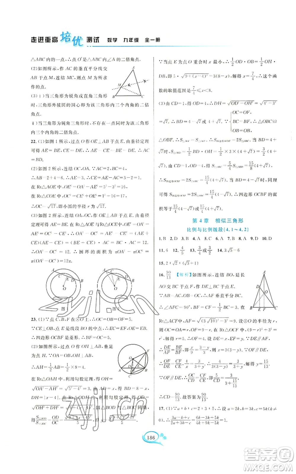 華東師范大學(xué)出版社2022走進(jìn)重高培優(yōu)測(cè)試九年級(jí)數(shù)學(xué)浙教版參考答案