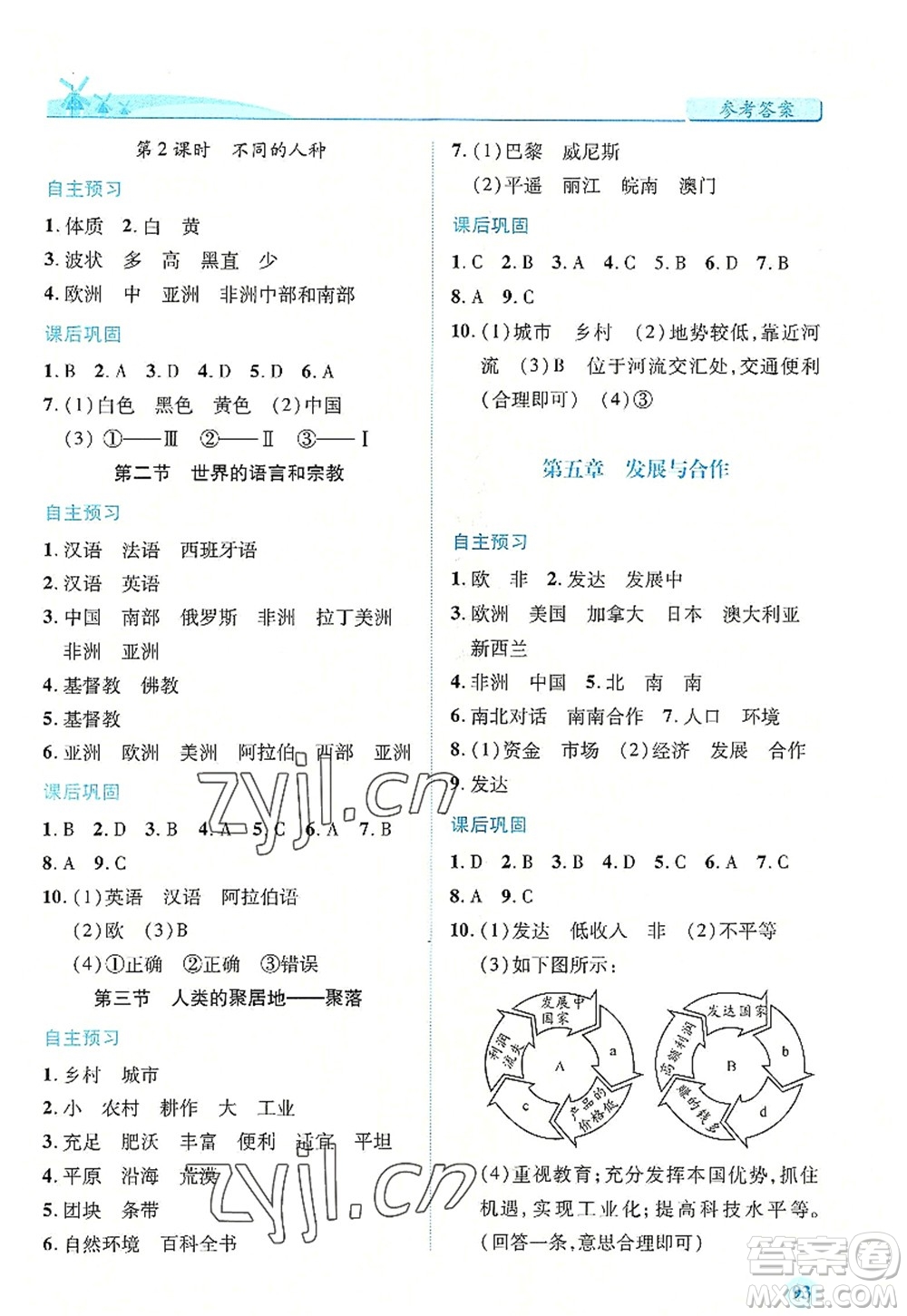 人民教育出版社2022績(jī)優(yōu)學(xué)案七年級(jí)地理上冊(cè)人教版答案