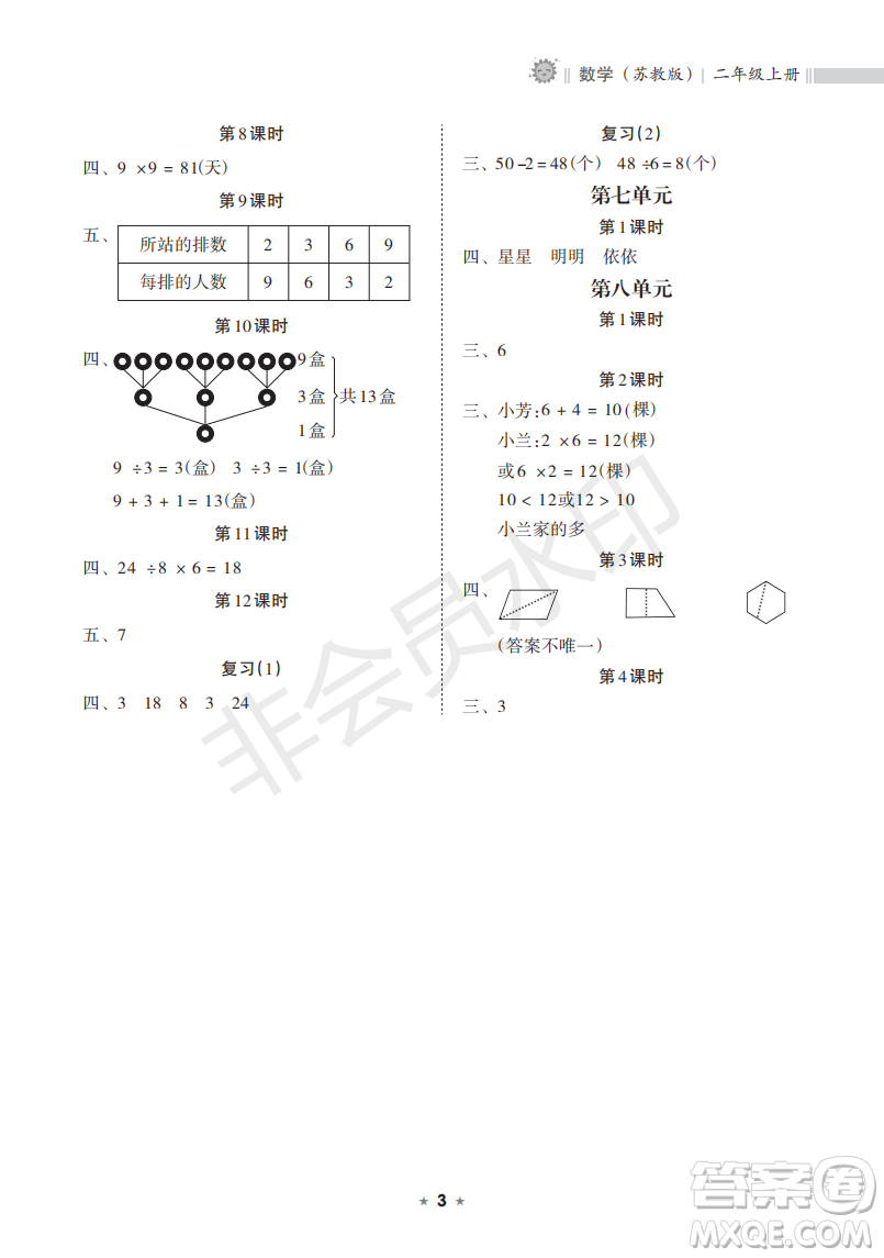 海南出版社2022新課程課堂同步練習(xí)冊(cè)二年級(jí)數(shù)學(xué)上冊(cè)蘇教版答案