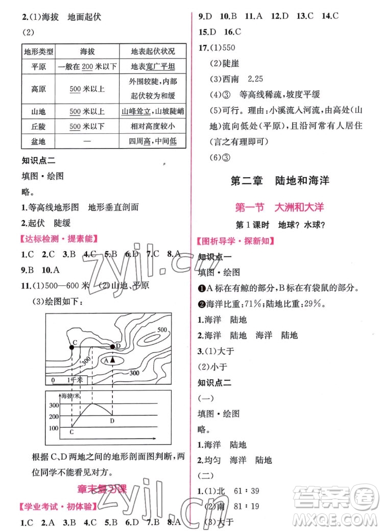 人民教育出版社2022秋同步學歷案課時練地理七年級上冊人教版答案