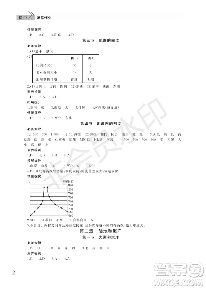 武漢出版社2022智慧學習天天向上課堂作業(yè)七年級地理上冊人教版答案