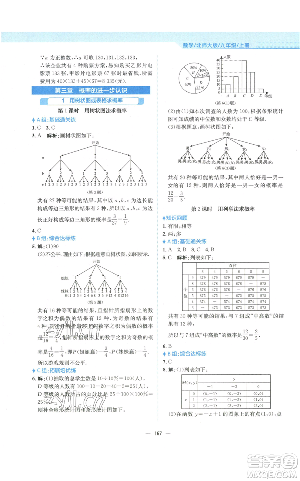 安徽教育出版社2022新編基礎(chǔ)訓(xùn)練九年級(jí)上冊(cè)數(shù)學(xué)北師大版參考答案