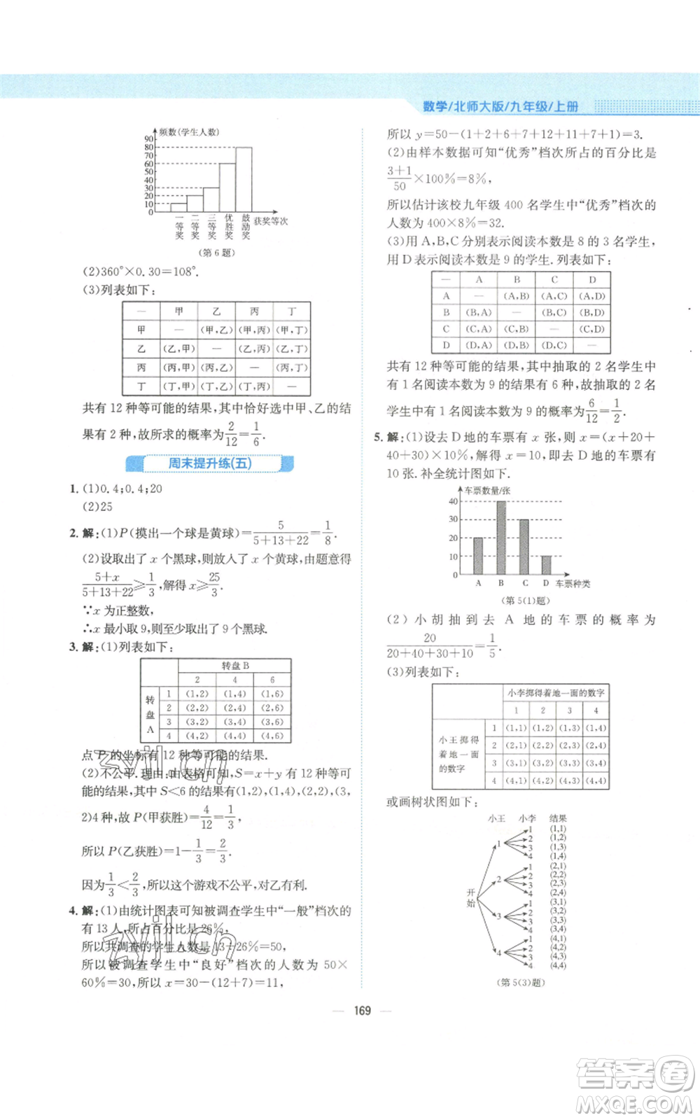 安徽教育出版社2022新編基礎(chǔ)訓(xùn)練九年級(jí)上冊(cè)數(shù)學(xué)北師大版參考答案