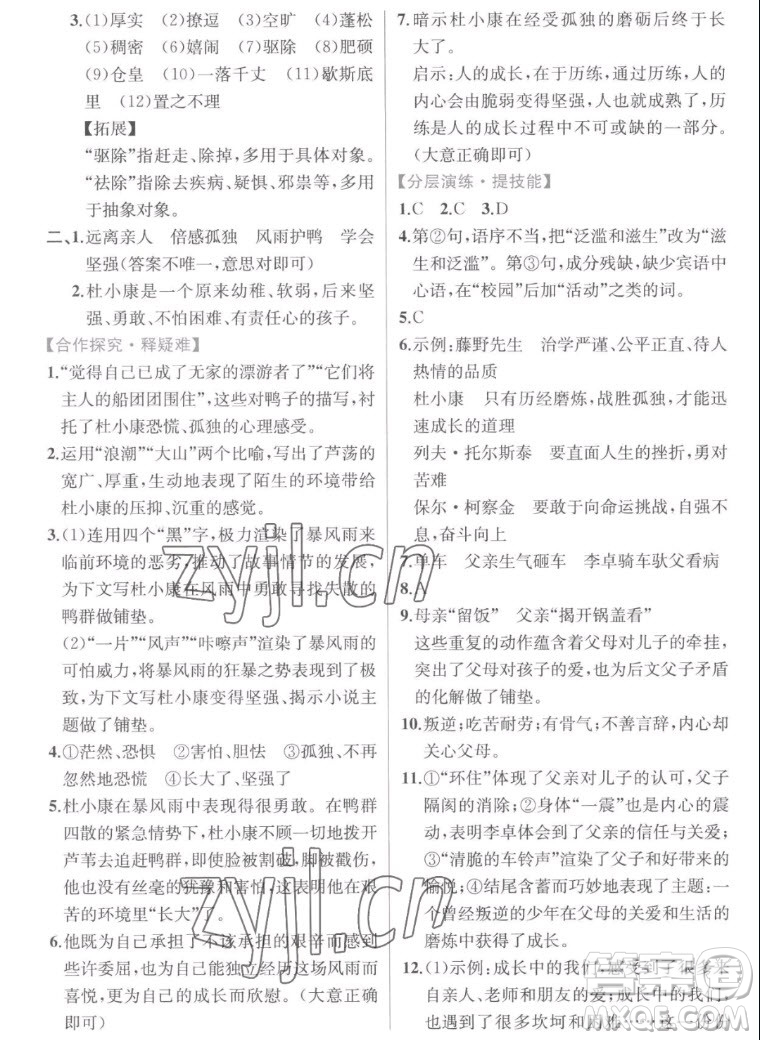 人民教育出版社2022秋同步學(xué)歷案課時(shí)練語文九年級上冊人教版答案