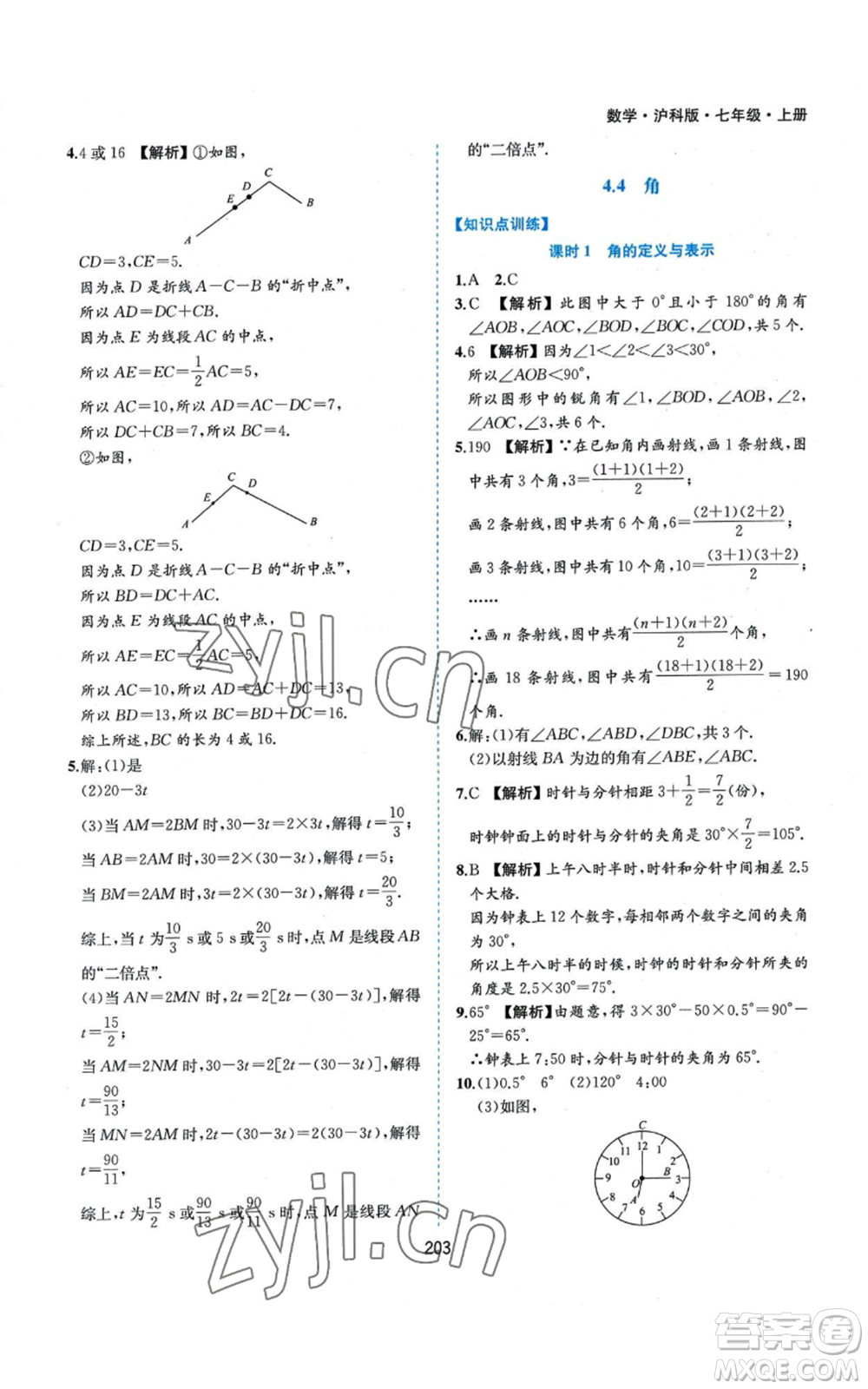 黃山書社2022新編基礎(chǔ)訓(xùn)練七年級(jí)上冊(cè)數(shù)學(xué)滬科版參考答案