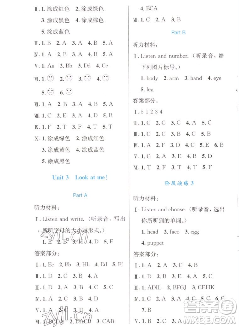 人民教育出版社2022秋小學(xué)同步測控優(yōu)化設(shè)計(jì)英語三年級上冊增強(qiáng)版答案