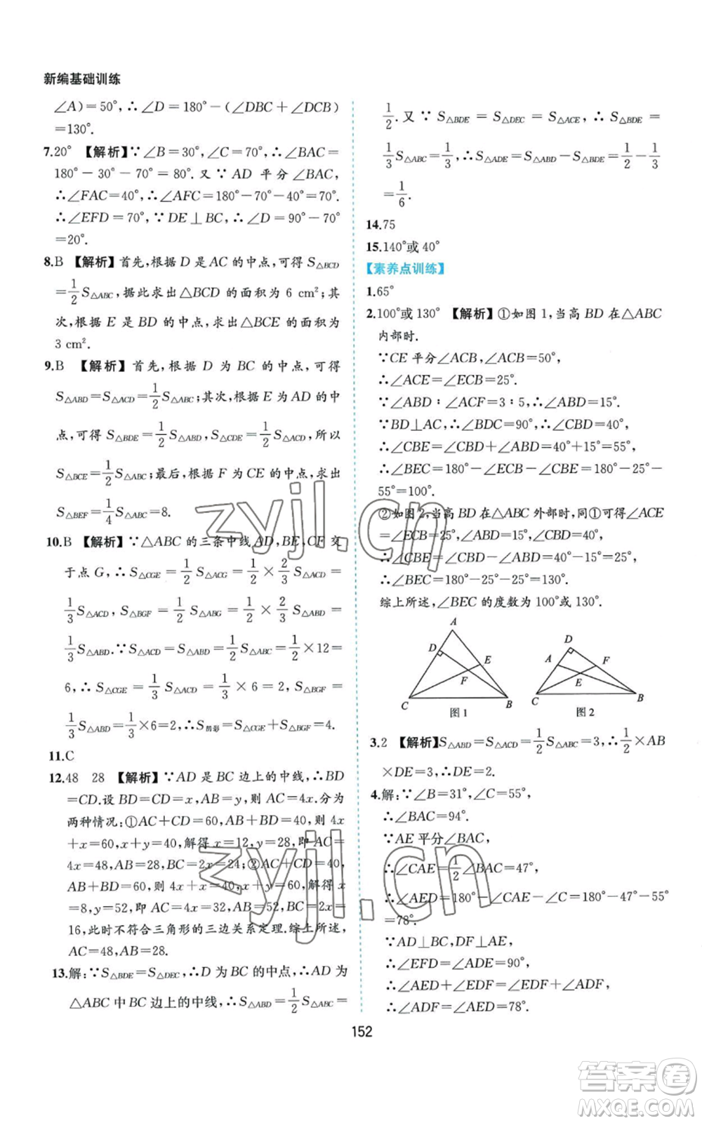 黃山書社2022新編基礎(chǔ)訓(xùn)練八年級(jí)上冊(cè)數(shù)學(xué)滬科版參考答案