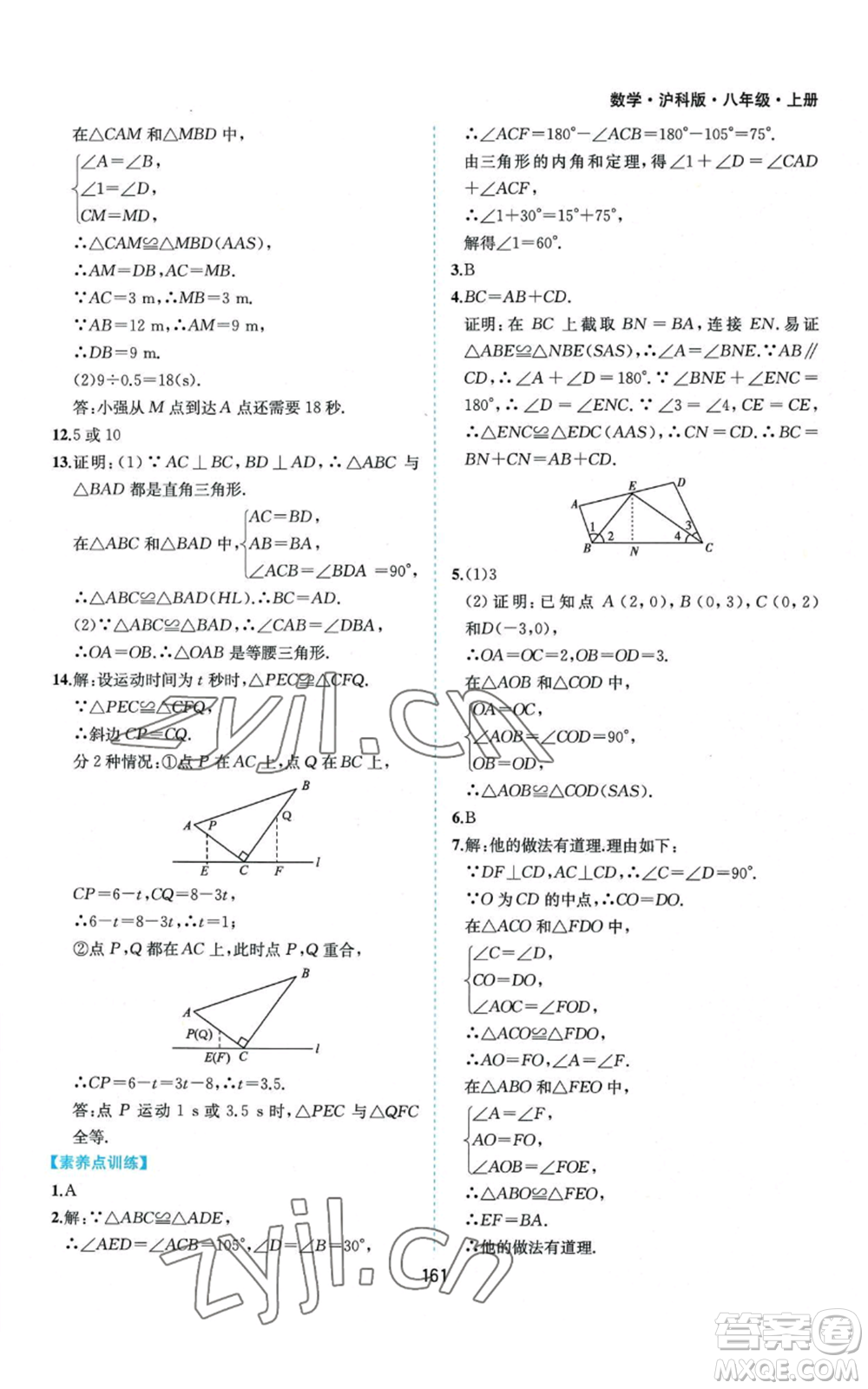 黃山書社2022新編基礎(chǔ)訓(xùn)練八年級(jí)上冊(cè)數(shù)學(xué)滬科版參考答案