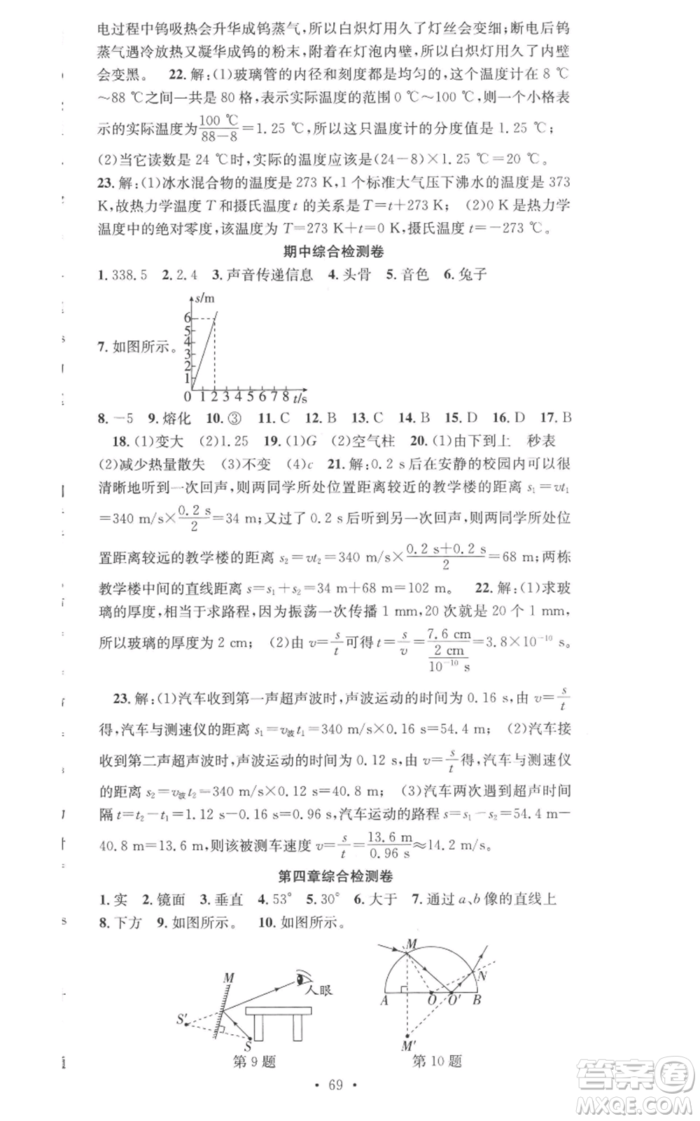 合肥工業(yè)大學(xué)出版社2022七天學(xué)案學(xué)練考八年級(jí)物理上冊人教版參考答案