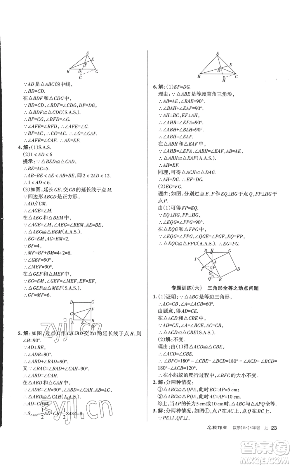 北京教育出版社2022秋季名校作業(yè)八年級上冊數(shù)學(xué)華師大版參考答案