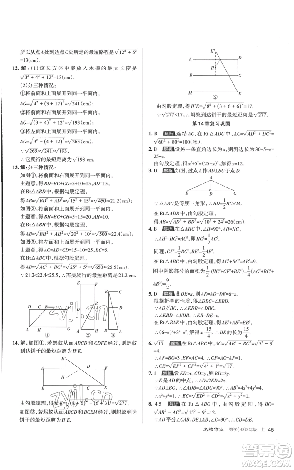 北京教育出版社2022秋季名校作業(yè)八年級上冊數(shù)學(xué)華師大版參考答案